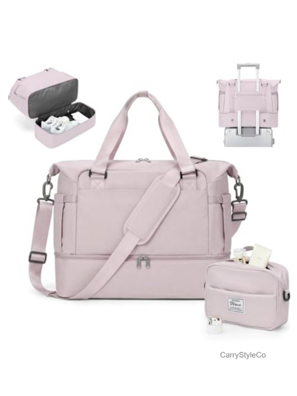 Women's Travel Duffel Bag with Shoe Compartment Trolley Sleeve Waterproof
